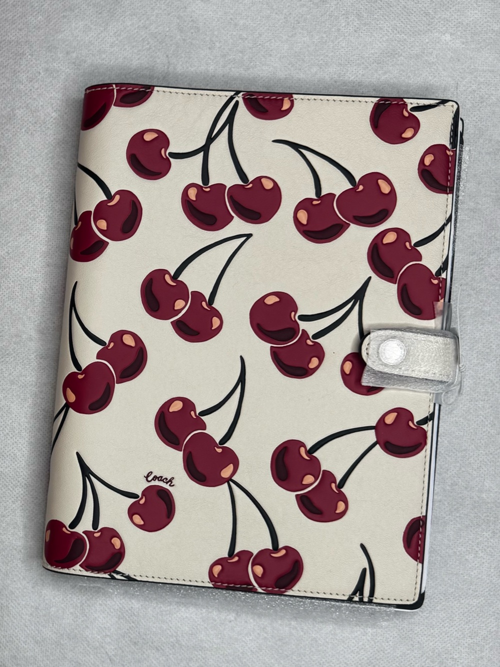 NEW Coach Chalk w/ Cherry Print Leather Spiral Notebook Limited Edition